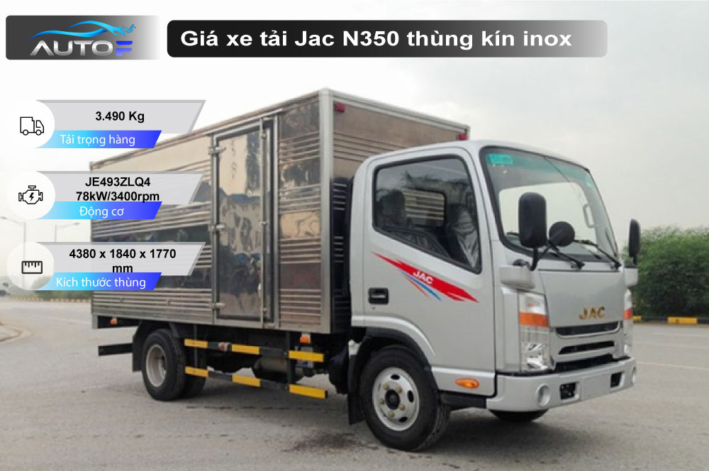 Giá xe tải JAC N350 thùng kín inox (3.49 tấn)