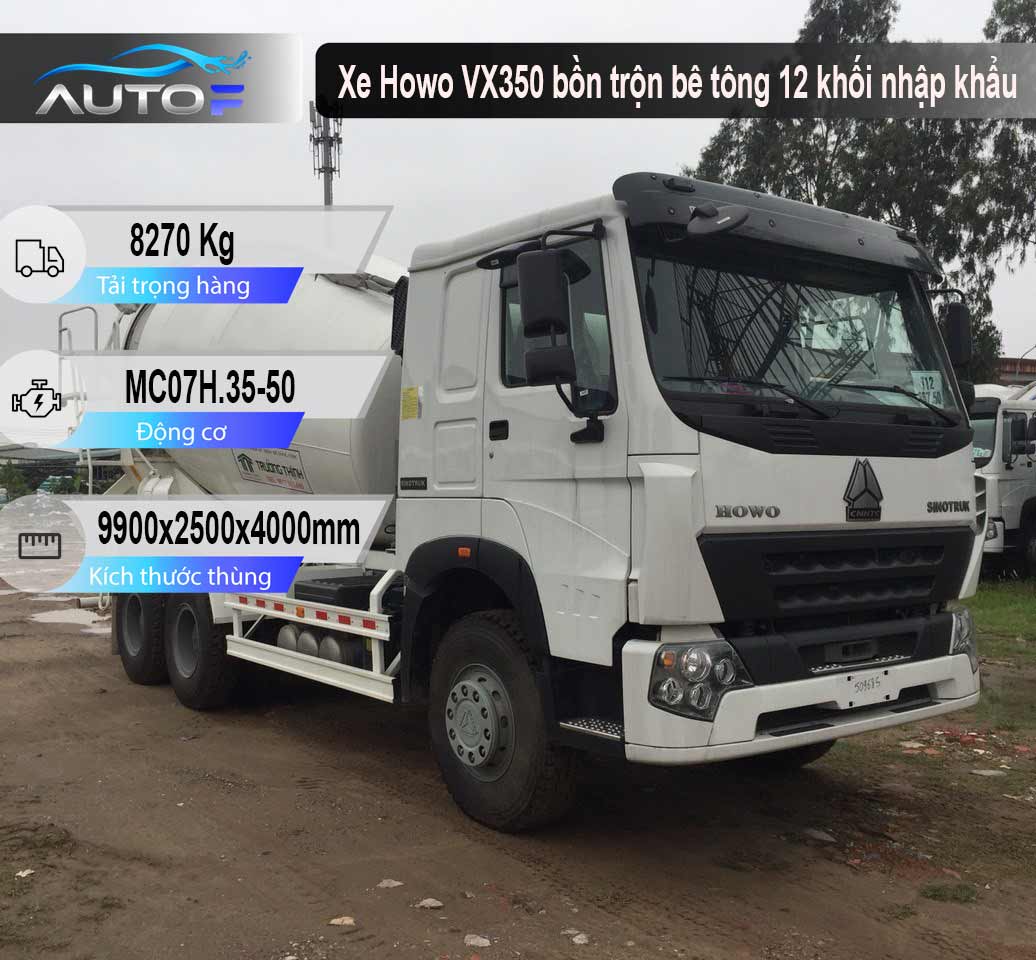 Xe Howo VX350 bồn trộn bê tông 12 khối